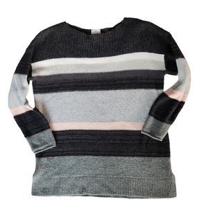 Caslon Wool Blend Striped Womens Pull-Over Sweater in Greys with Pink Accent L/P